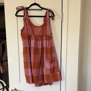 Free People Pink and Orange Checkered Dress